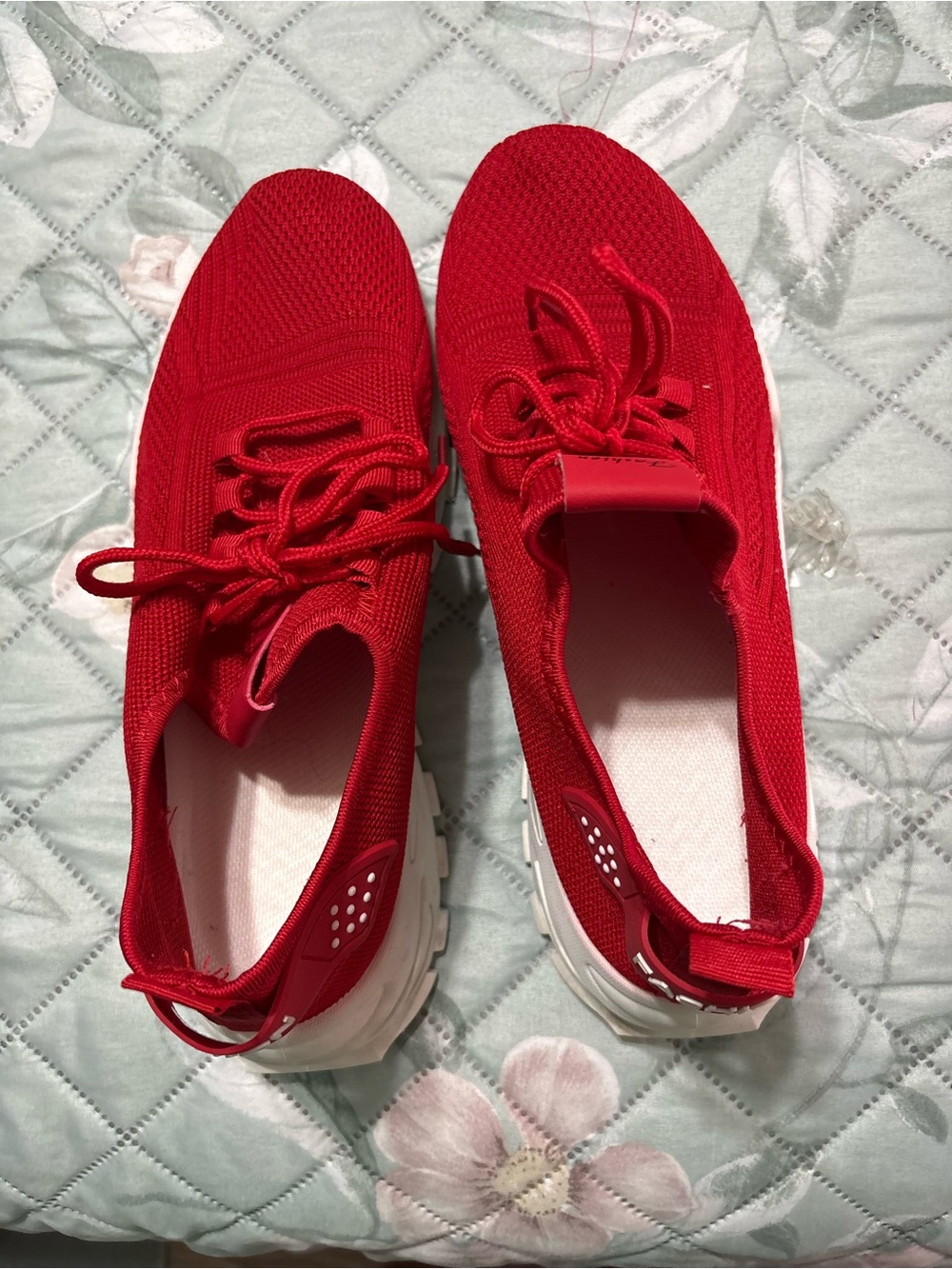 Red Women's Knit Lace-Up Sneakers